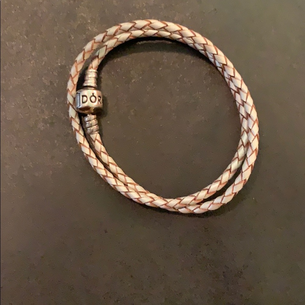 pandora-pink-braided leather charm bracelet
